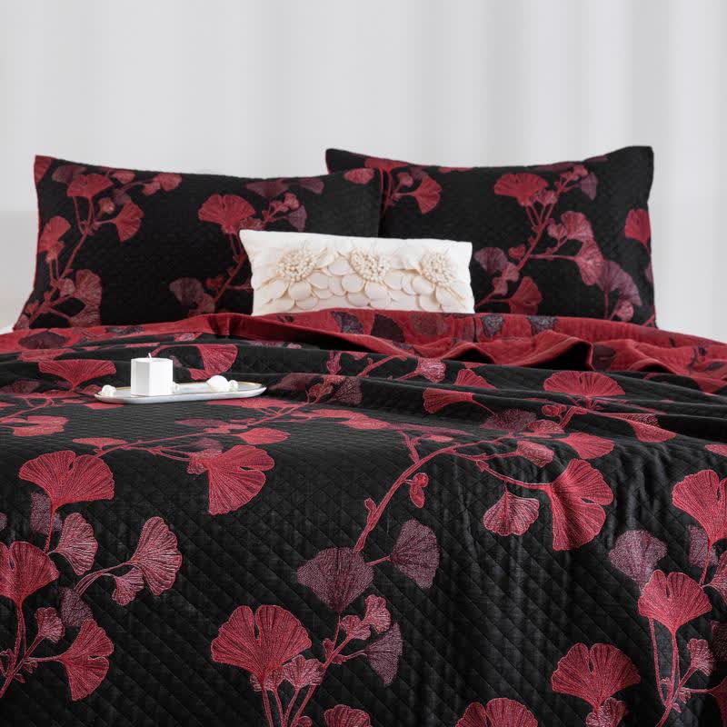 Talune | Coperta in Cotone Biologico con Design Jacquard Traspirante a 3 Strati a Foglia di Ginkgo