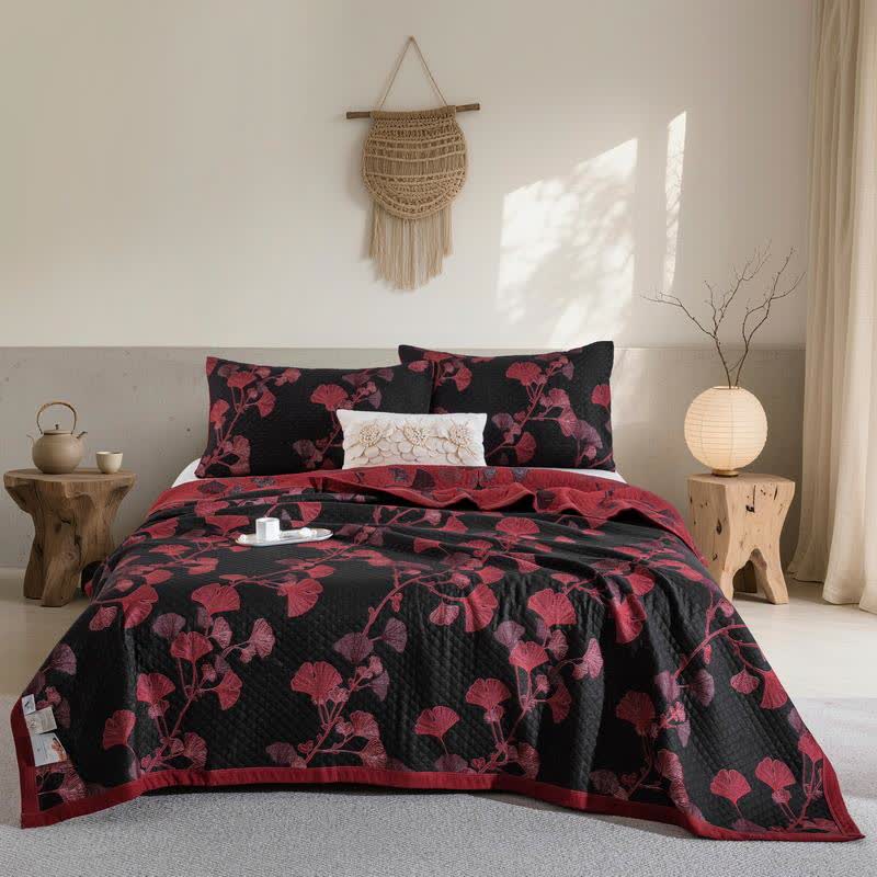 Talune | Coperta in Cotone Biologico con Design Jacquard Traspirante a 3 Strati a Foglia di Ginkgo