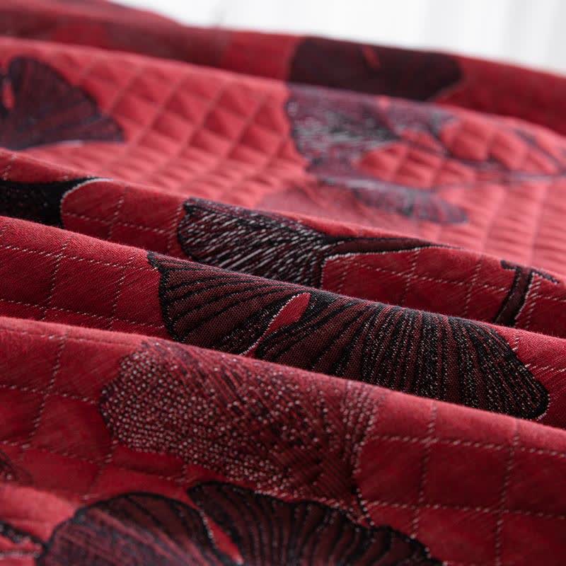 Talune | Coperta in Cotone Biologico con Design Jacquard Traspirante a 3 Strati a Foglia di Ginkgo