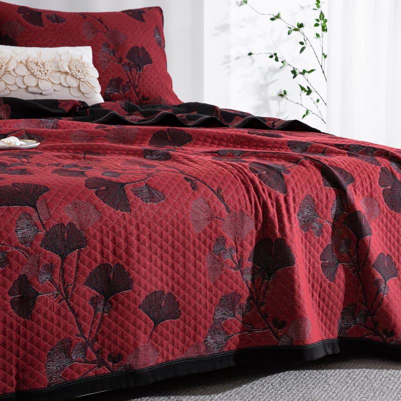 Talune | Coperta in Cotone Biologico con Design Jacquard Traspirante a 3 Strati a Foglia di Ginkgo