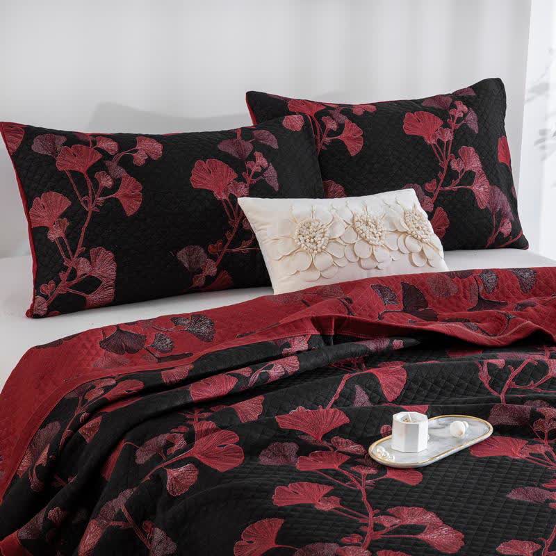 Talune | Coperta in Cotone Biologico con Design Jacquard Traspirante a 3 Strati a Foglia di Ginkgo