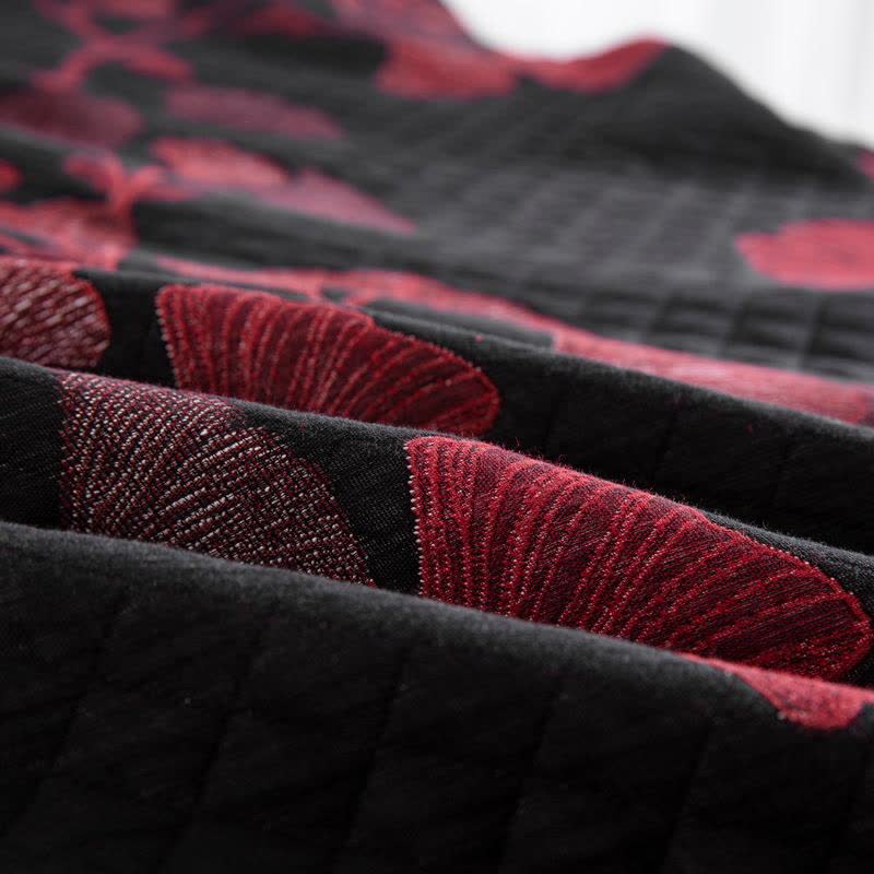 Talune | Coperta in Cotone Biologico con Design Jacquard Traspirante a 3 Strati a Foglia di Ginkgo