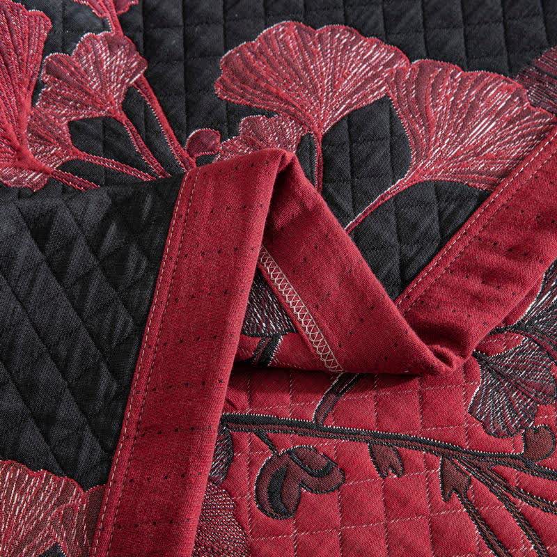 Talune | Coperta in Cotone Biologico con Design Jacquard Traspirante a 3 Strati a Foglia di Ginkgo