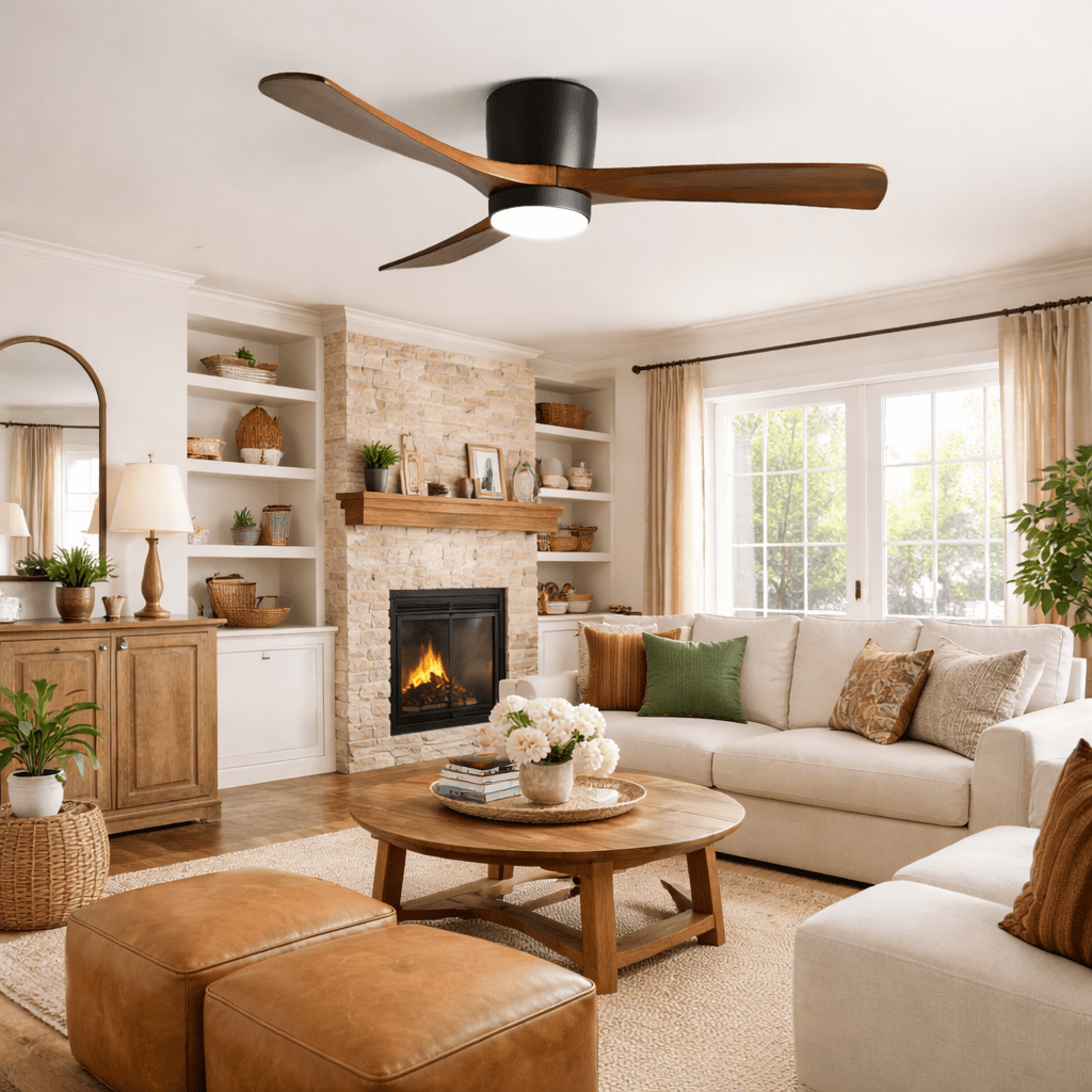 Arvienne | Ventilatore da soffitto in legno nordico con luce LED per camere moderne