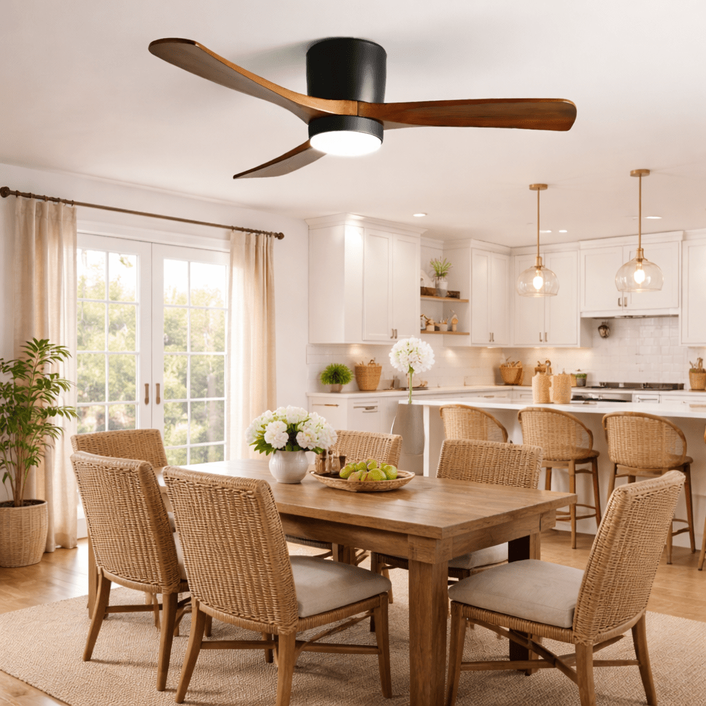 Arvienne | Ventilatore da soffitto in legno nordico con luce LED per camere moderne
