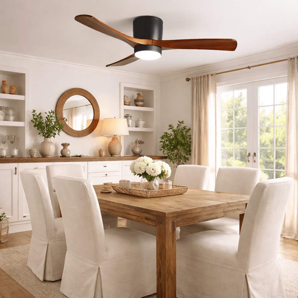 Arvienne | Ventilatore da soffitto in legno nordico con luce LED per camere moderne