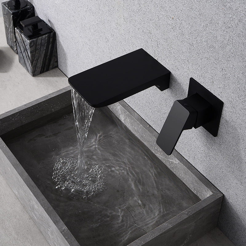 Rubinetto a cascata da parete creativo in tutta rame, nero, per lavabo integrato, rubinetto nascosto per acqua calda e fredda