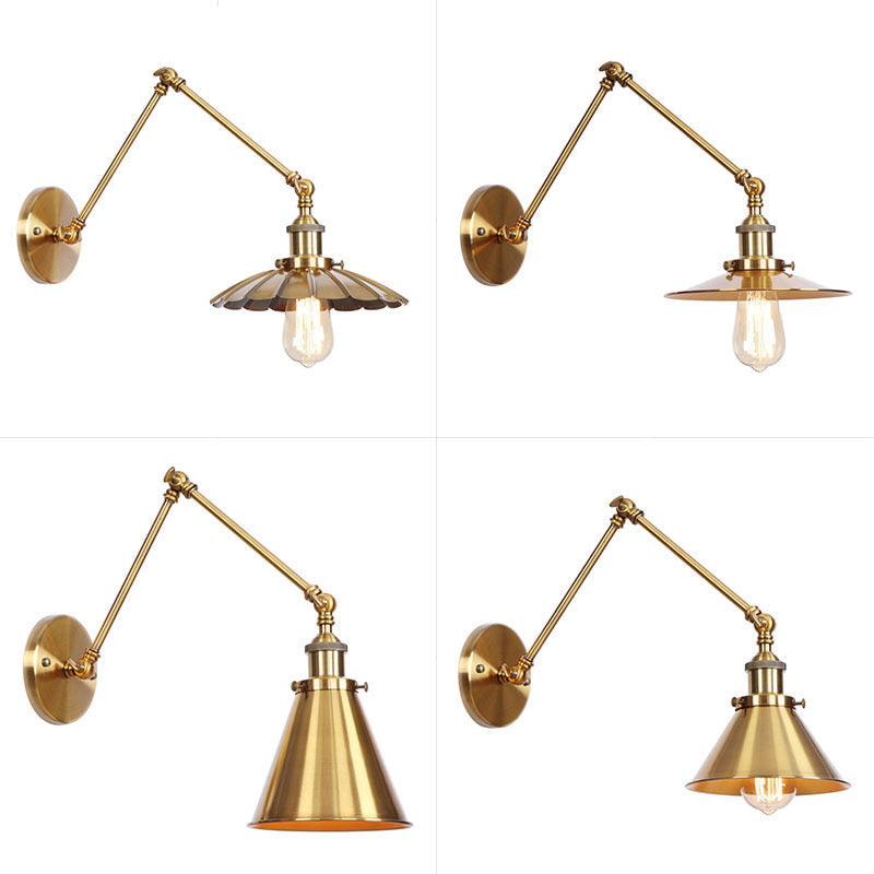 Illuminazione da Parete in Ottone con Scallop/Corno/Cono Singolo 6"/8" Larghezza Lampada da Parete Antica con Braccio Girevole