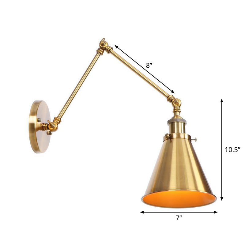 Illuminazione da Parete in Ottone con Scallop/Corno/Cono Singolo 6"/8" Larghezza Lampada da Parete Antica con Braccio Girevole