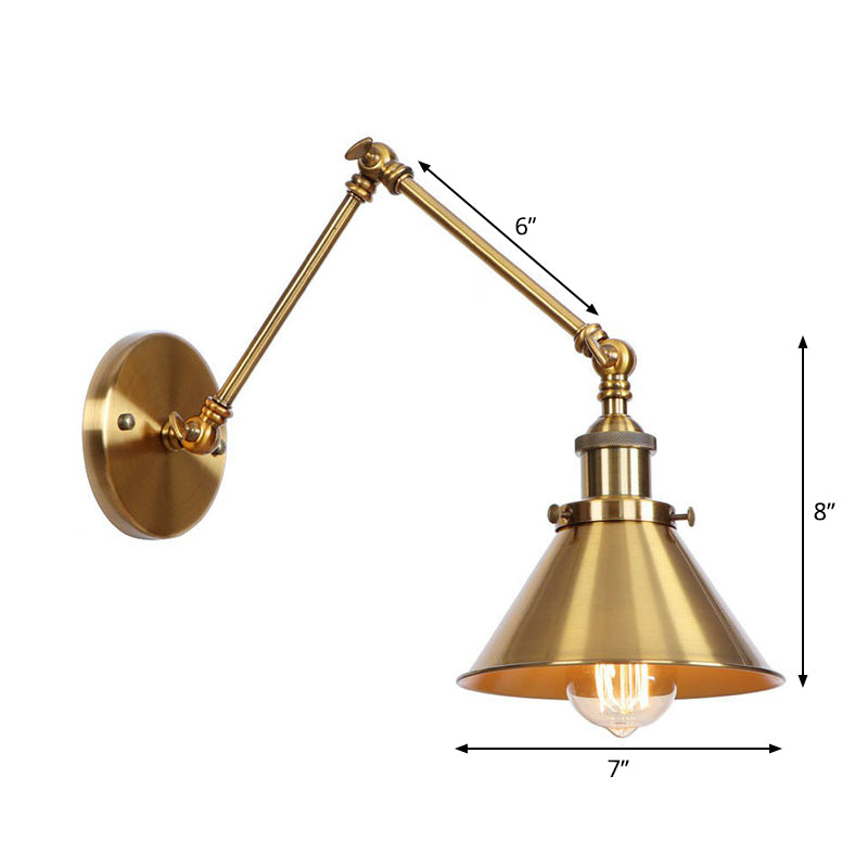 Illuminazione da Parete in Ottone con Scallop/Corno/Cono Singolo 6"/8" Larghezza Lampada da Parete Antica con Braccio Girevole