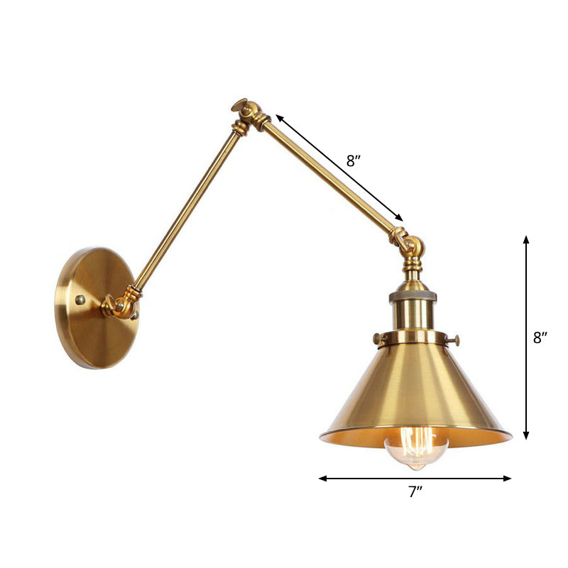Illuminazione da Parete in Ottone con Scallop/Corno/Cono Singolo 6"/8" Larghezza Lampada da Parete Antica con Braccio Girevole