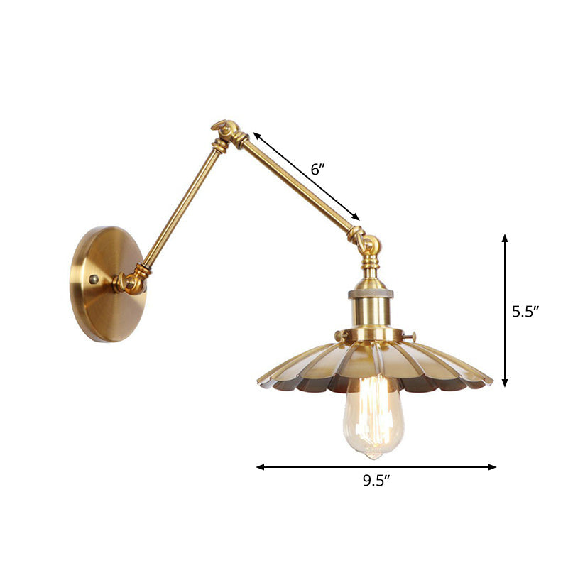 Illuminazione da Parete in Ottone con Scallop/Corno/Cono Singolo 6"/8" Larghezza Lampada da Parete Antica con Braccio Girevole