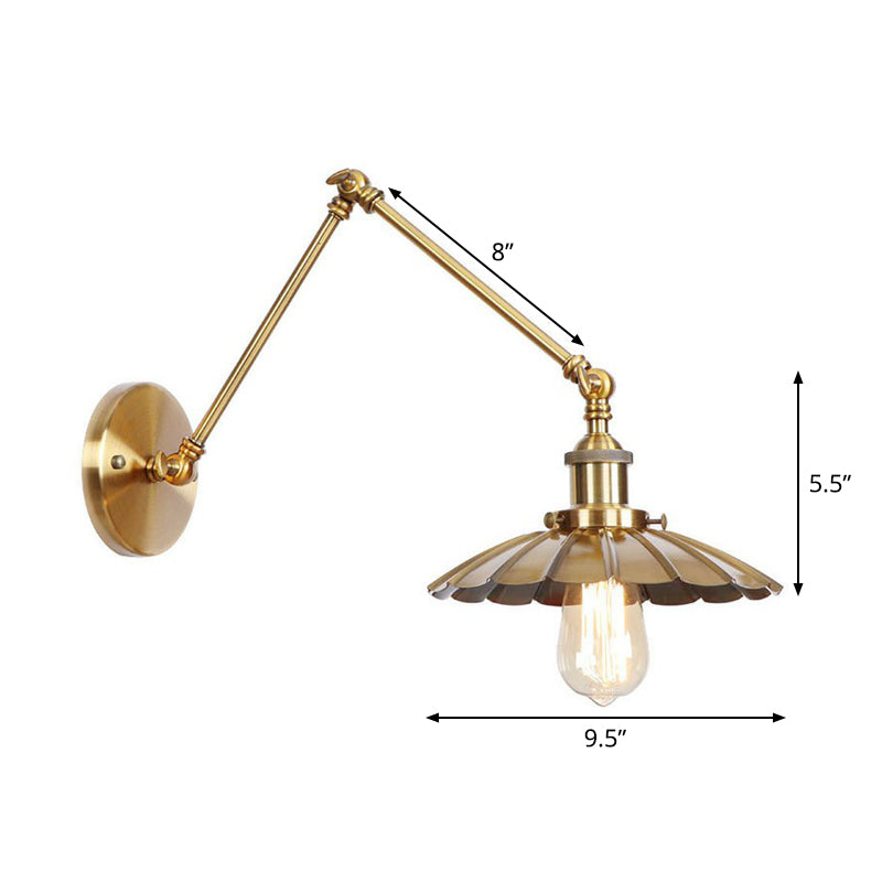 Illuminazione da Parete in Ottone con Scallop/Corno/Cono Singolo 6"/8" Larghezza Lampada da Parete Antica con Braccio Girevole