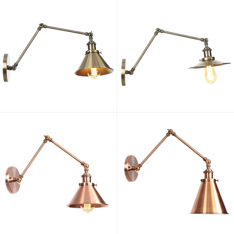 Lampada da Parete Industriale BowLift con Braccio Oscillante in Bronzo/Rame
