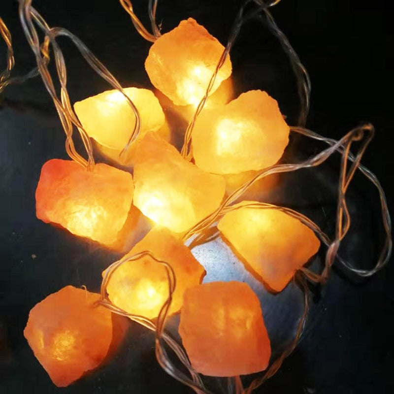 SolaraGleam Catena di luci in sale dell'Himalaya | Luce calda ambra | Decorazione portatile in cristallo naturale per la casa
