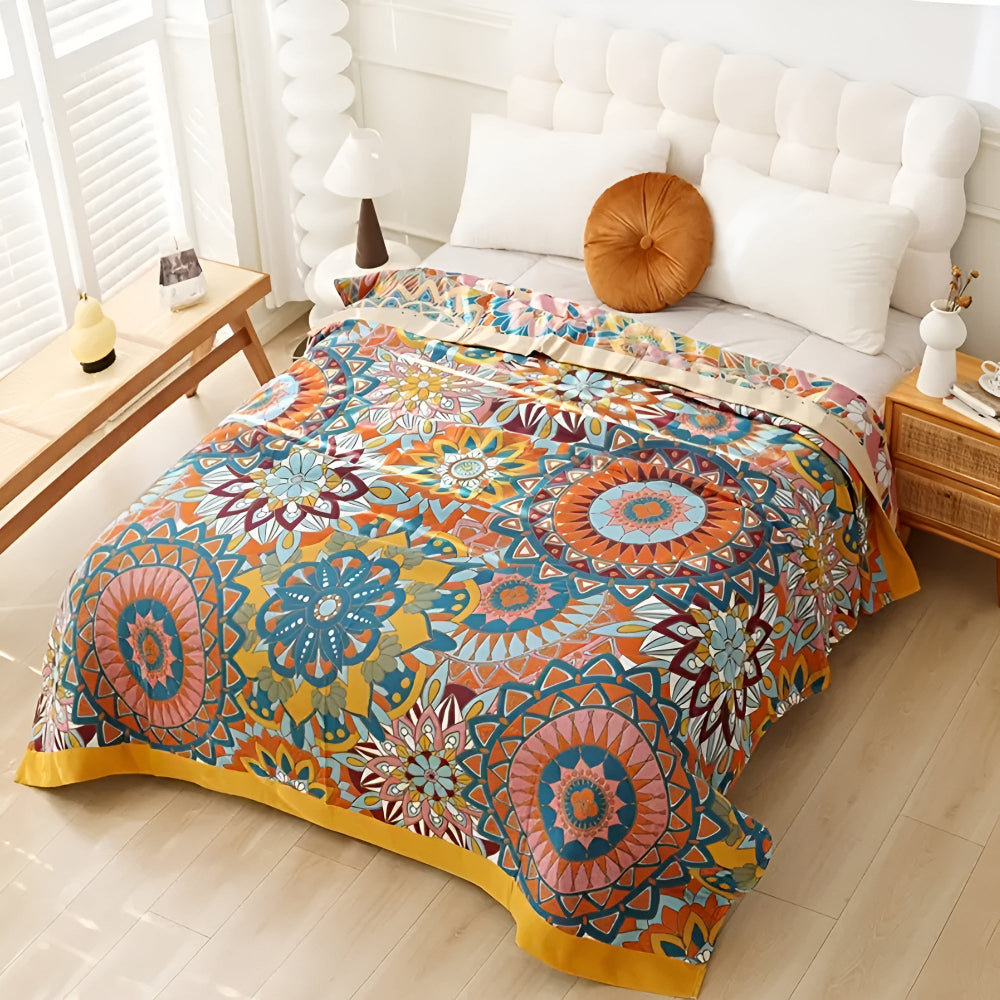 Coperta in Cotone Jacquard Floreale Marocchino