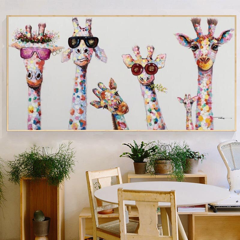 Cartoni Animati - Giraffe - Arte Murale su Tela