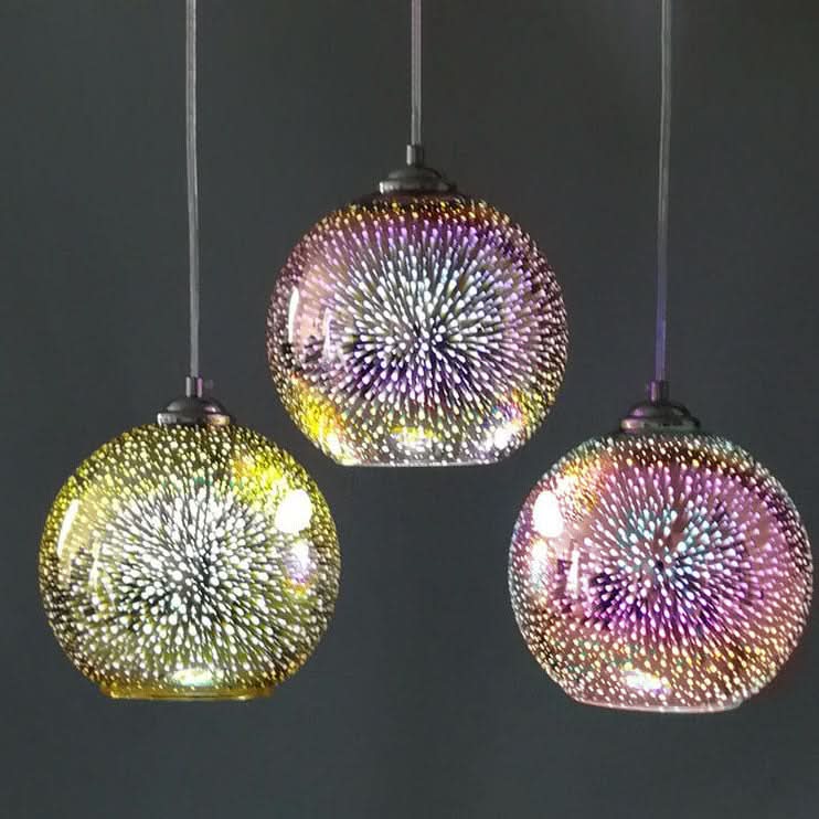Moderna Lampada a Sospensione in Vetro con Effetto Fuochi d'Artificio 3D