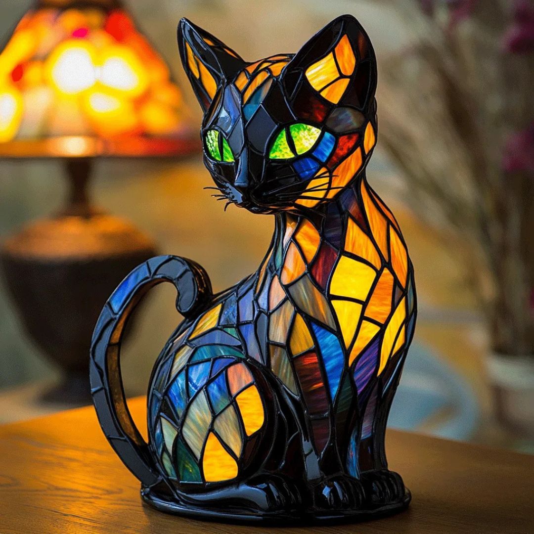 Lampada decorativa a forma di gatto con design a mosaico e luce ambiente calda – Decorazione d'interni elegante
