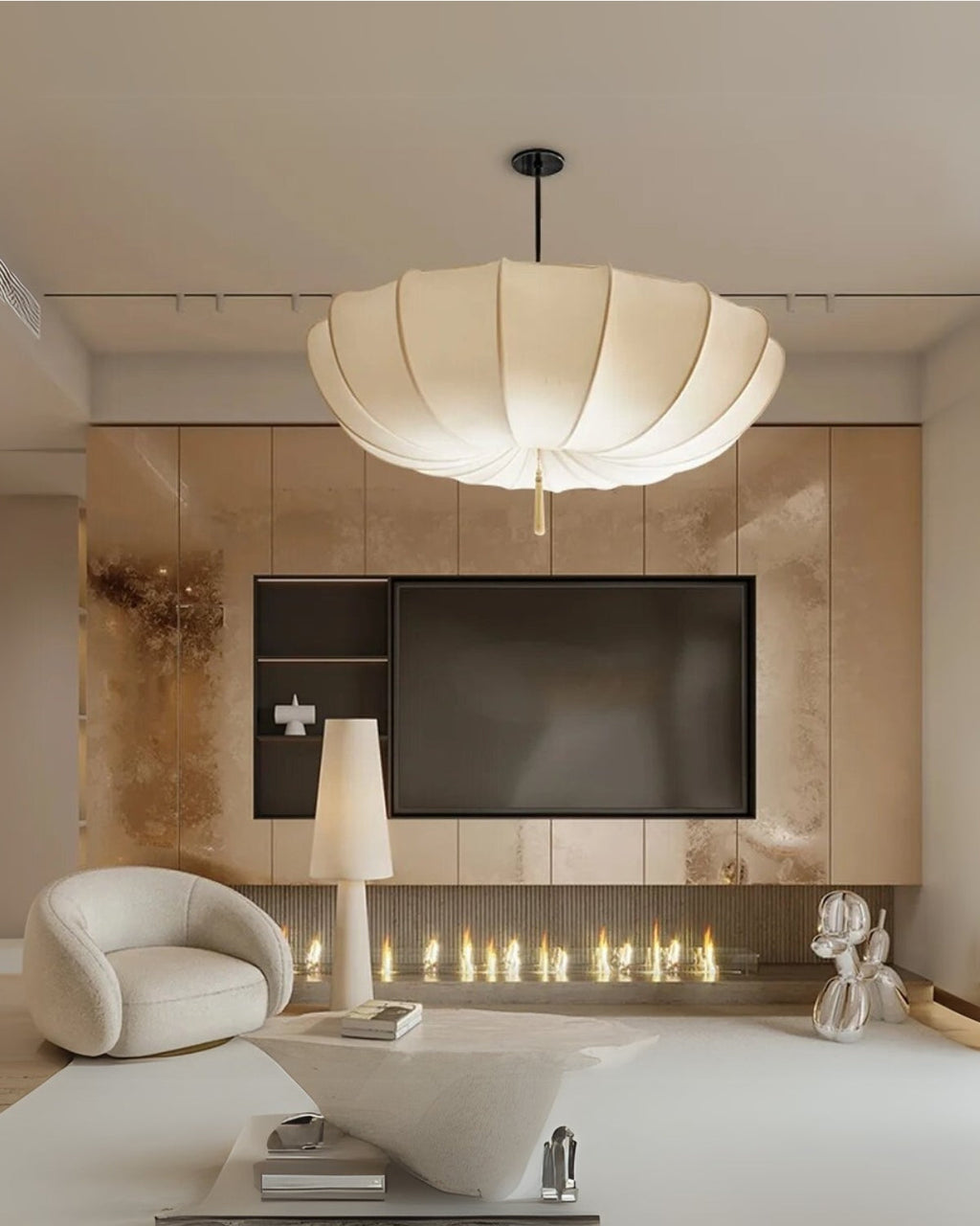 Velara | Lampada a Sospensione in Tessuto Contemporanea con Design Sculpturale a Nuvola e Illuminazione Ambientale Calda