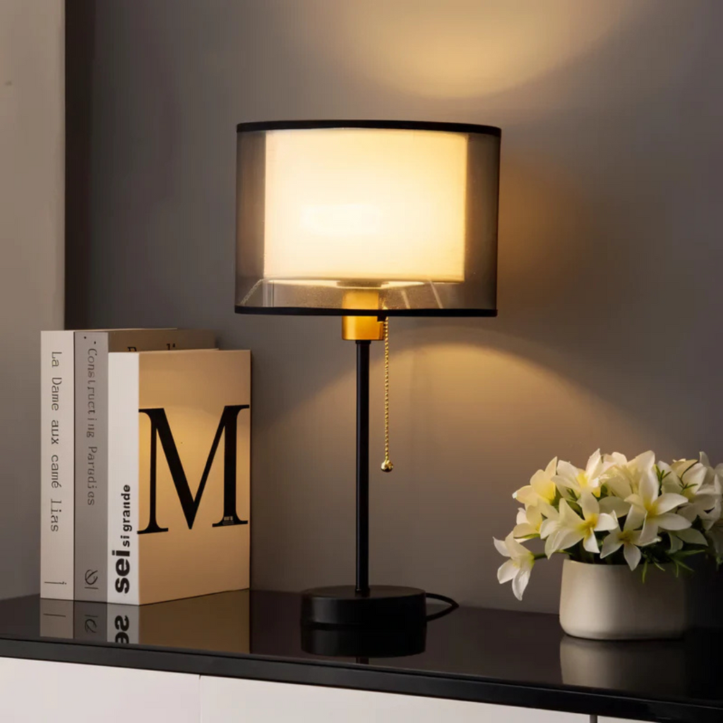 Lumis – Lampada da Tavolo Vintage con Doppio Paralume in Tessuto | Illuminazione Atmosferica Calda per Camera da Letto o Soggiorno