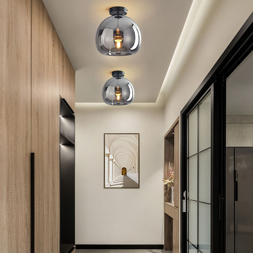 Noraya | Moderno Lampadario in Vetro e Rame con Attacco E27 per Illuminazione di Corridoi e Camere da Letto