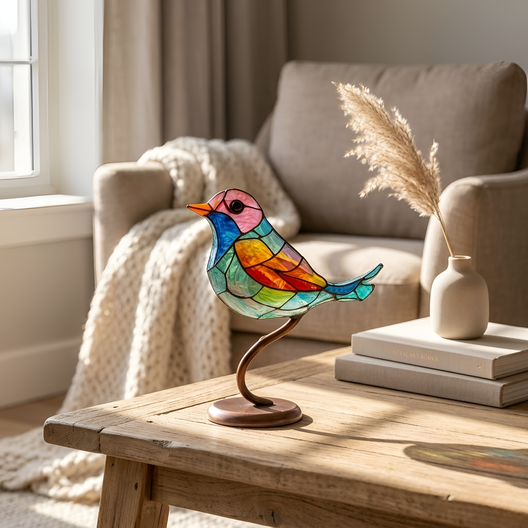 Gabriel - Decorazione colorata in acrilico con ramoscello e uccellino