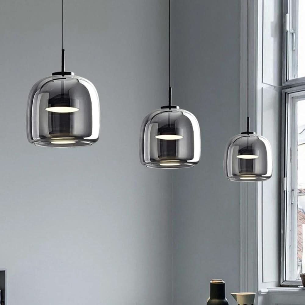 Lampada a Sospensione in Vetro Nero Nordico con LED