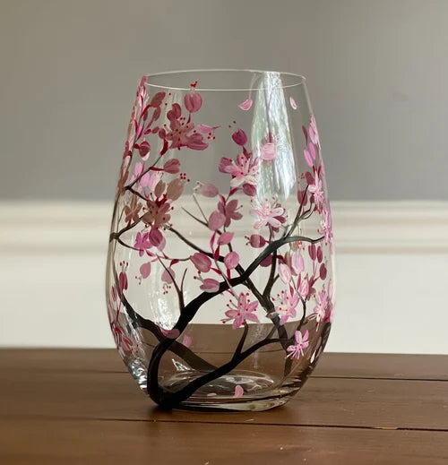 Bicchieri da Vino Albero delle Quattro Stagioni Dipinti a Mano Arte Unica