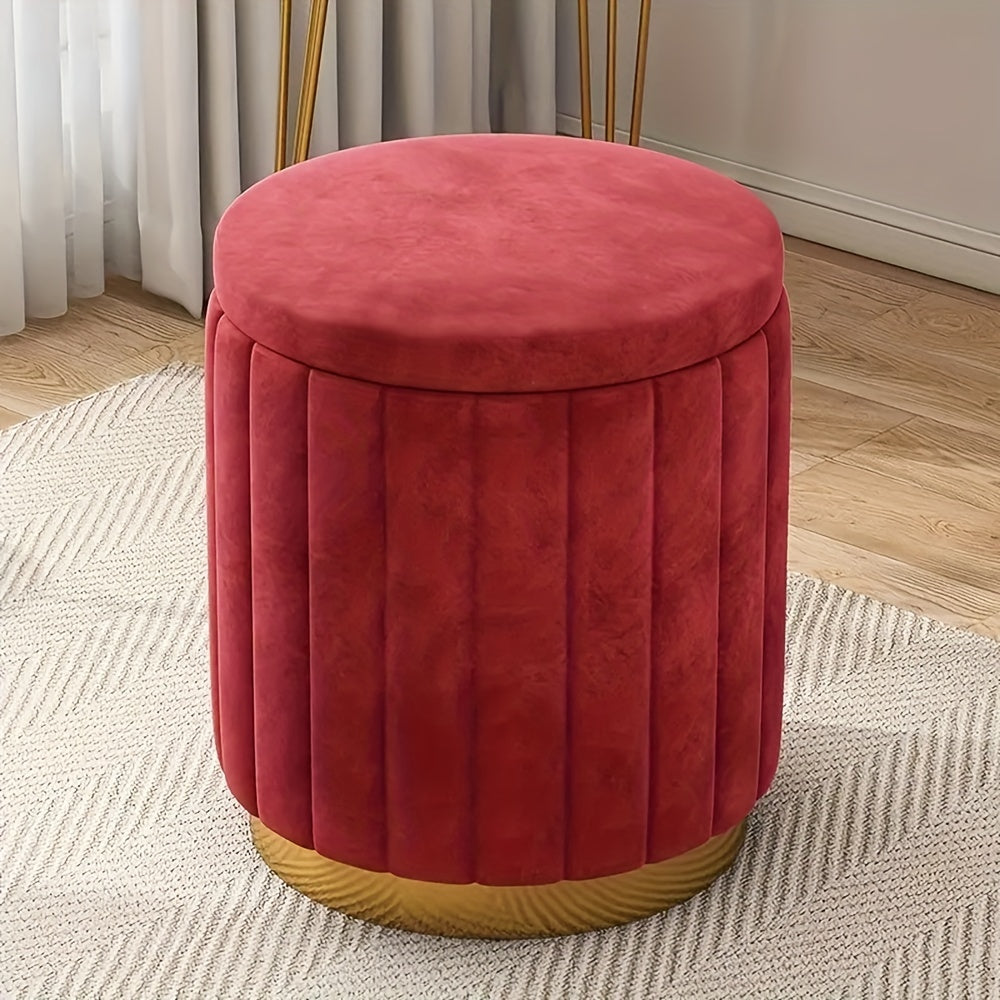 Nordic Chic Pouf da Stivaggio – Pouf Rotondo Elegante con Spazio di Stoccaggio e Finitura a Specchio