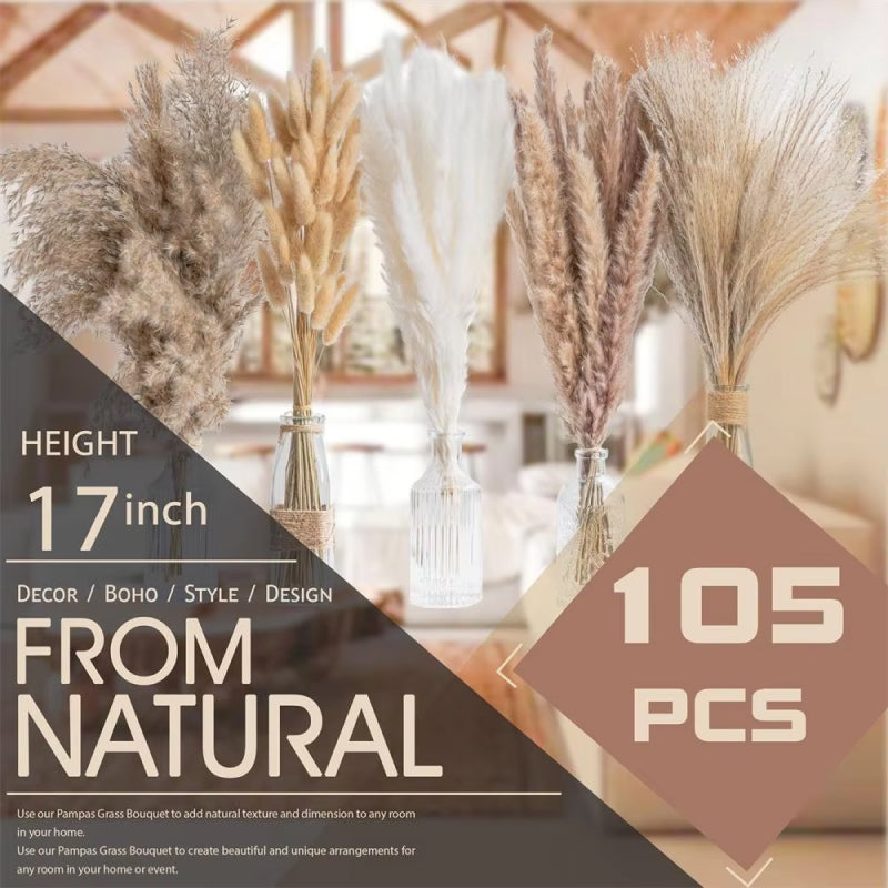 105 pezzi Fiori Secchi Naturali Bouquet di Erba Pampas