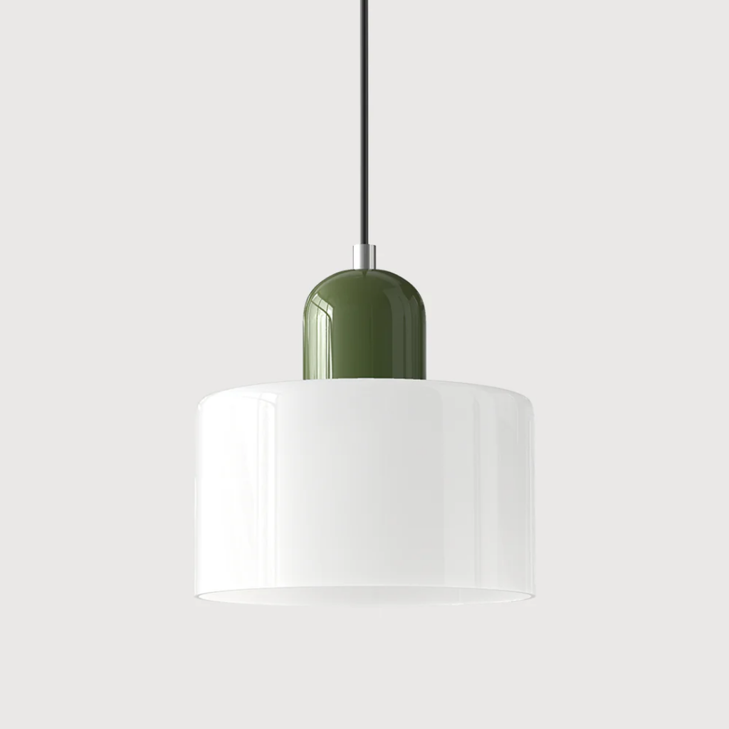 Tusa – Lampada a sospensione retro con cupola di vetro arancione e parte superiore verde