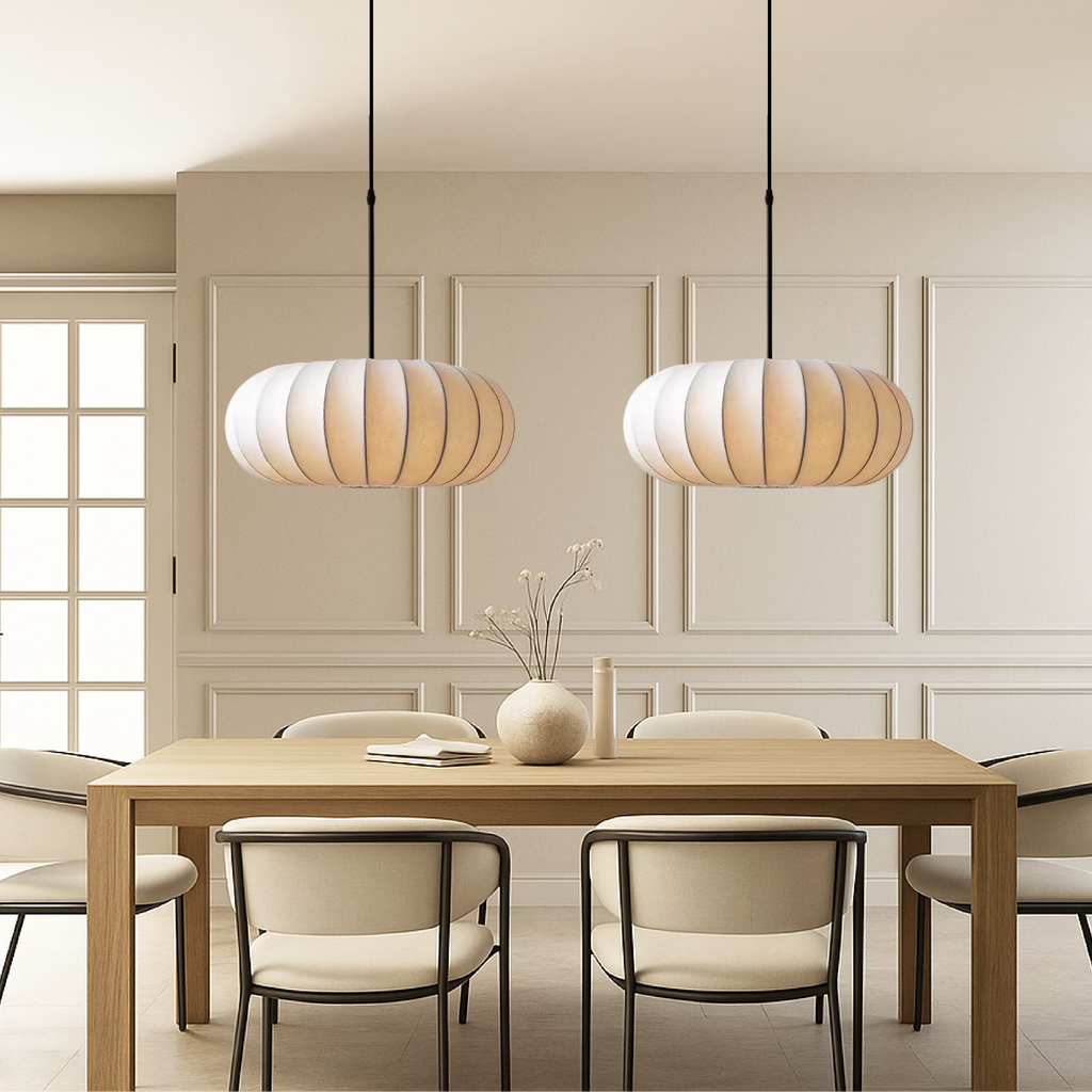 Noreviah | Lampada a sospensione in seta Wabi-Sabi con paralume in tessuto per sale da pranzo e spazi abitativi