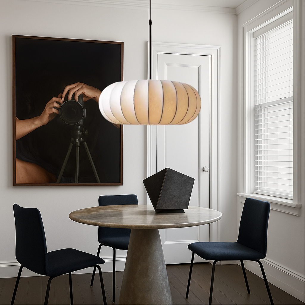 Noreviah | Lampada a sospensione in seta Wabi-Sabi con paralume in tessuto per sale da pranzo e spazi abitativi