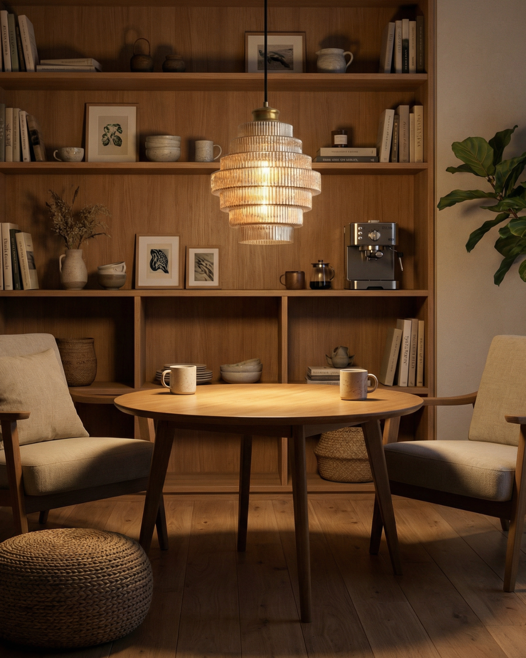 Elvoria | Lampada a sospensione in vetro architettonico con pannelli stratificati e design minimalista Japandi