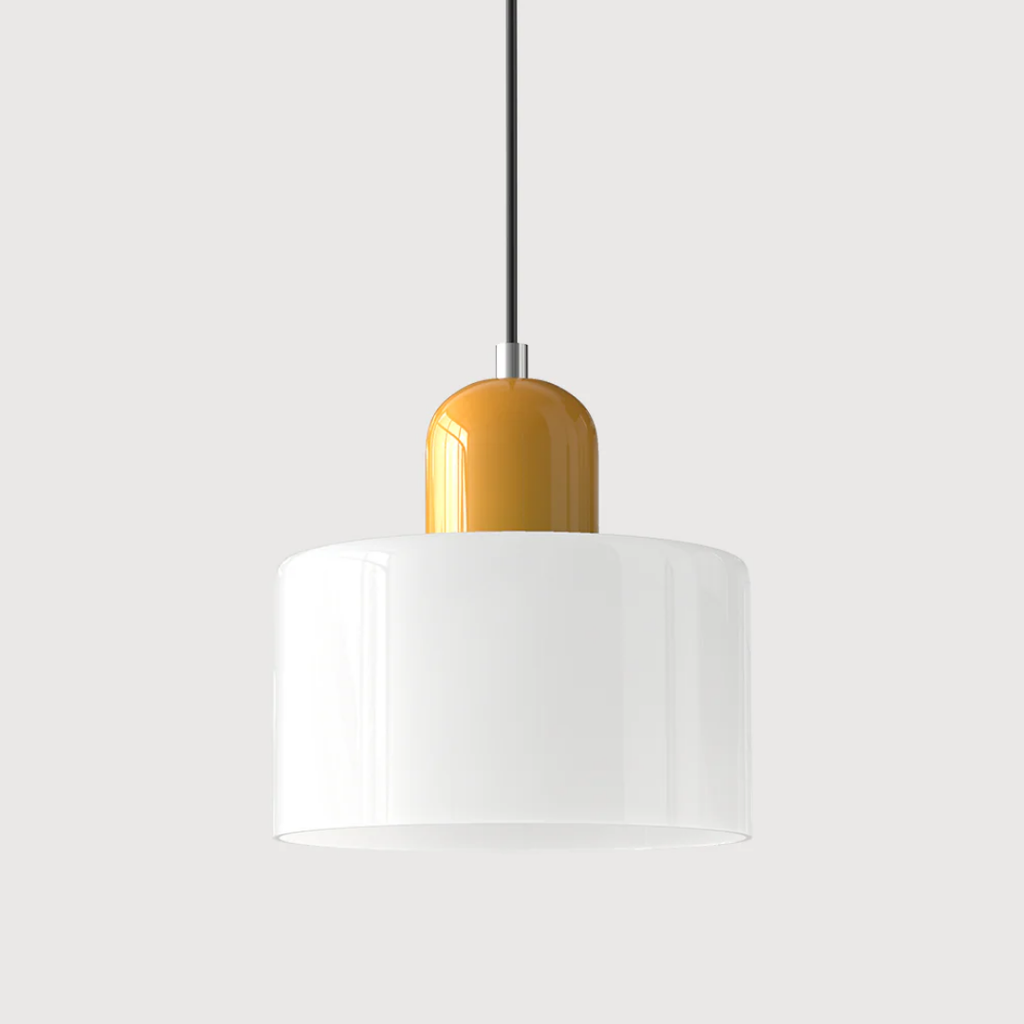 Tusa – Lampada a sospensione retro con cupola di vetro arancione e parte superiore verde