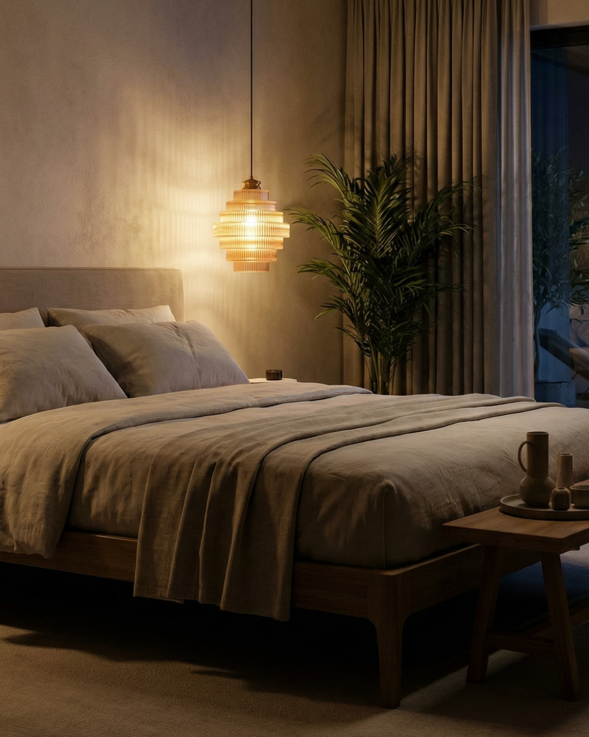 Elvoria | Lampada a sospensione in vetro architettonico con pannelli stratificati e design minimalista Japandi