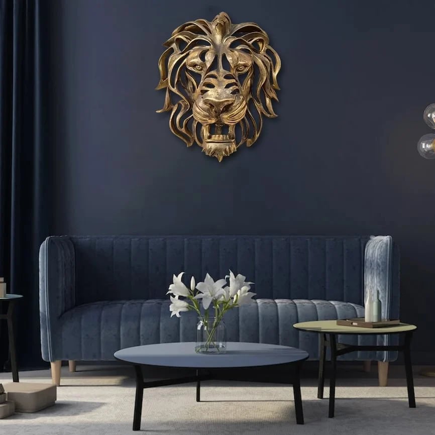 Testa di Leone in Metallo per Decorazione da Parete - Elegante e Robusta