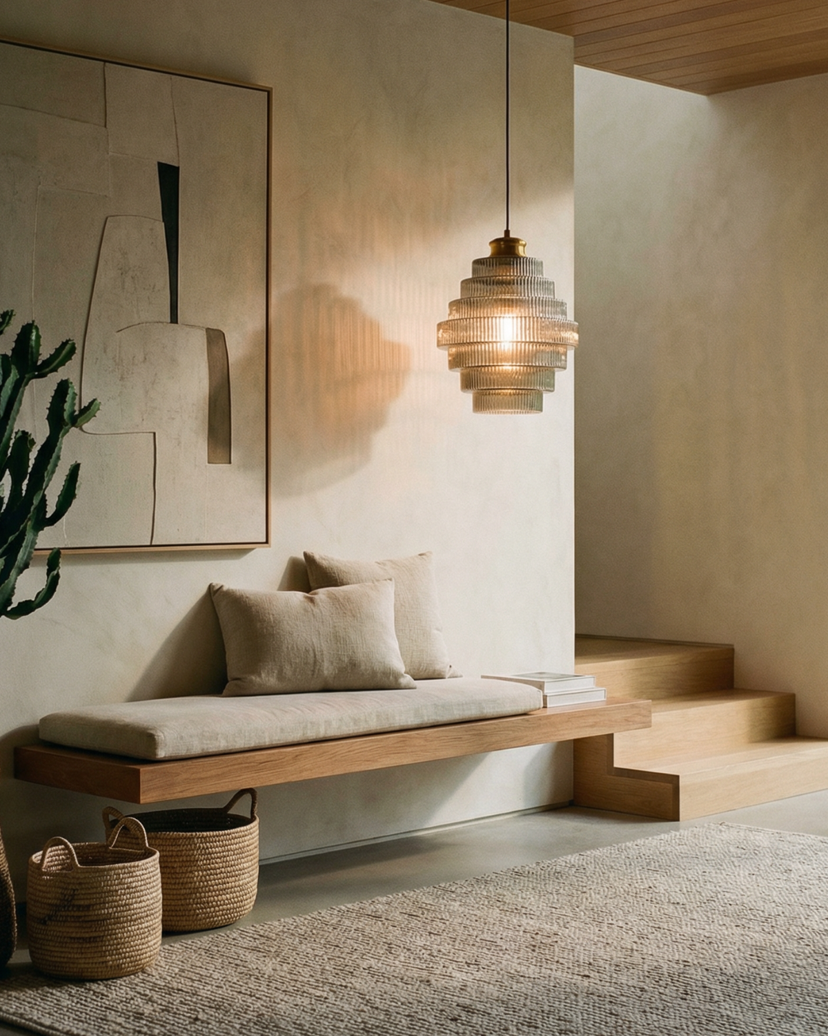 Elvoria | Lampada a sospensione in vetro architettonico con pannelli stratificati e design minimalista Japandi