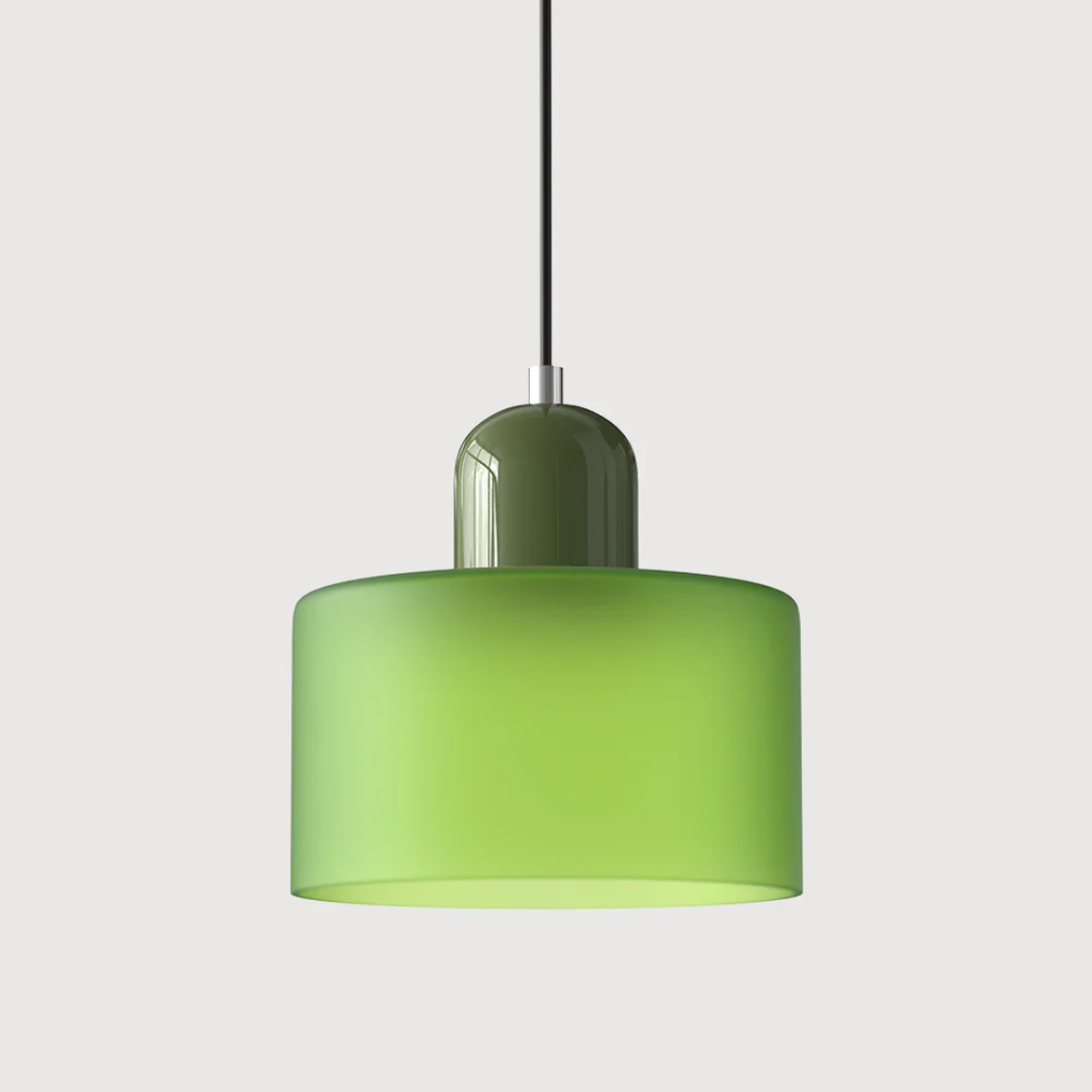 Tusa – Lampada a sospensione retro con cupola di vetro arancione e parte superiore verde