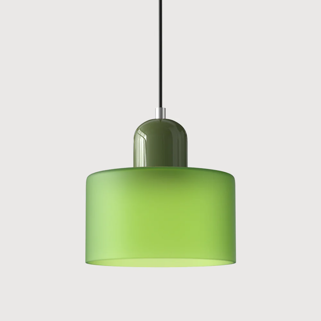 Tusa – Lampada a sospensione retro con cupola di vetro arancione e parte superiore verde