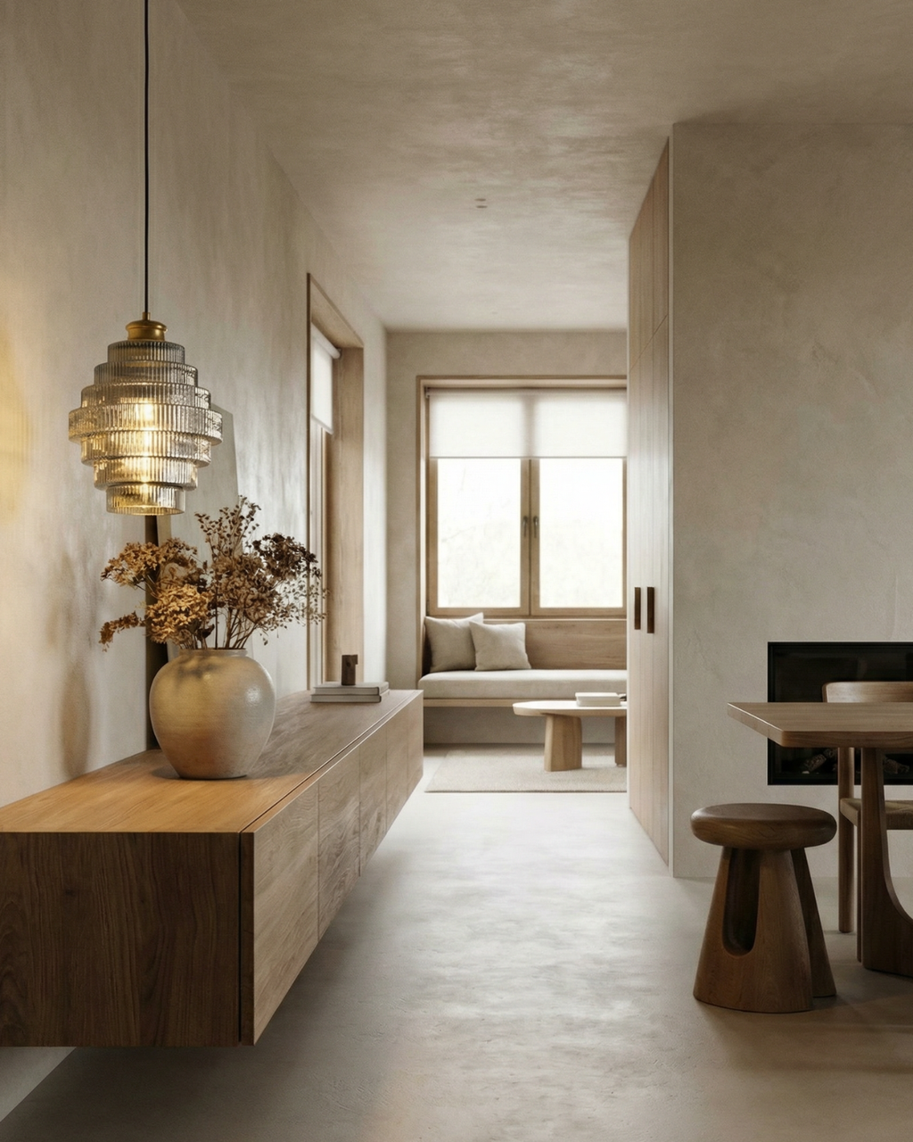 Elvoria | Lampada a sospensione in vetro architettonico con pannelli stratificati e design minimalista Japandi