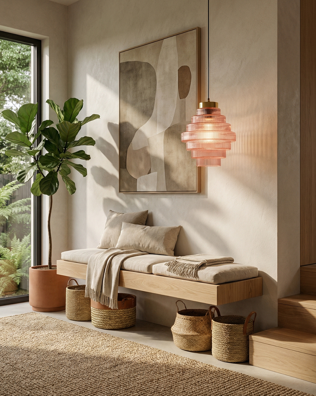 Elvoria | Lampada a sospensione in vetro architettonico con pannelli stratificati e design minimalista Japandi