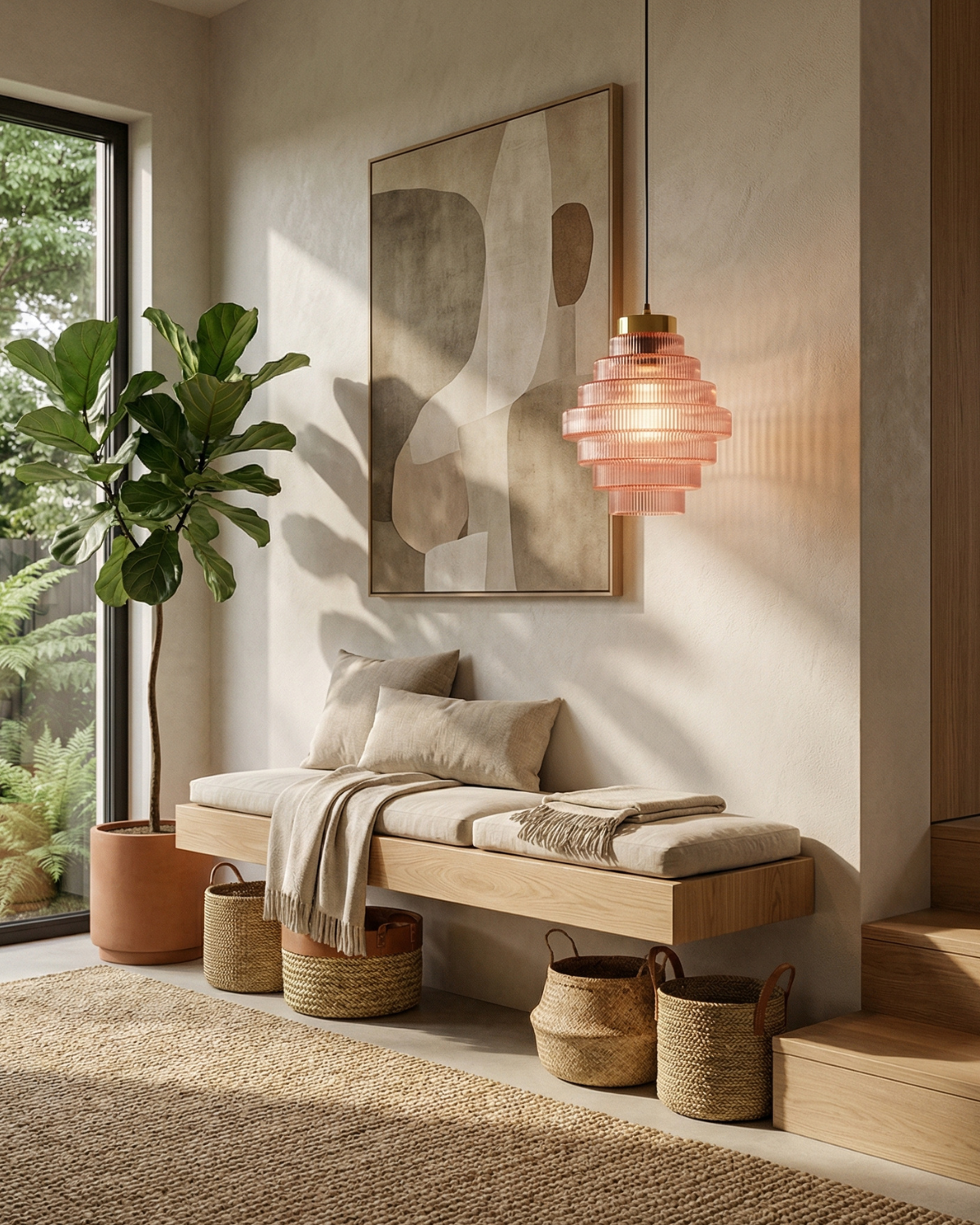 Elvoria | Lampada a sospensione in vetro architettonico con pannelli stratificati e design minimalista Japandi