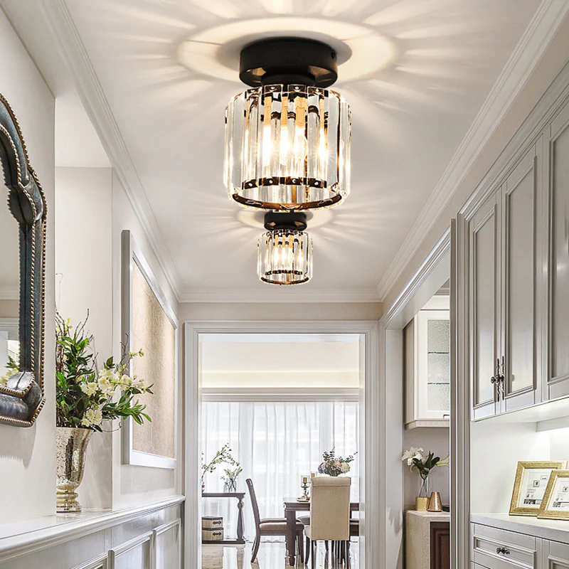Lampada da soffitto in vetro di cristallo – Supporto in ottone e design compatto