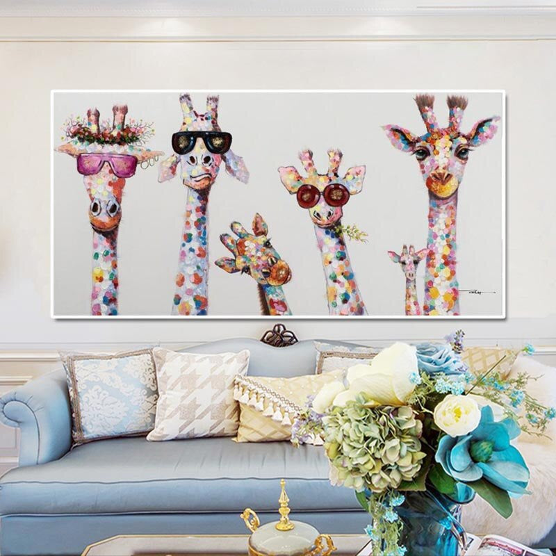 Cartoni Animati - Giraffe - Arte Murale su Tela