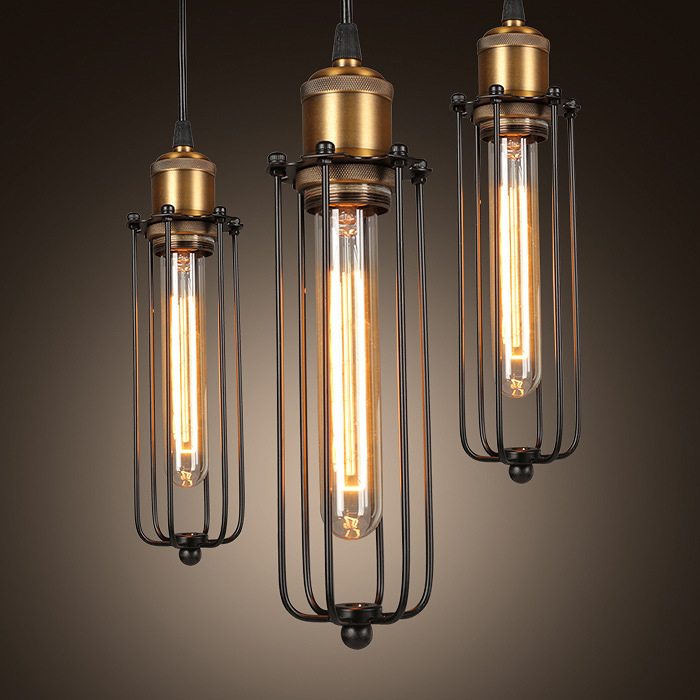 Lampada a sospensione retro industriale con gabbia in metallo