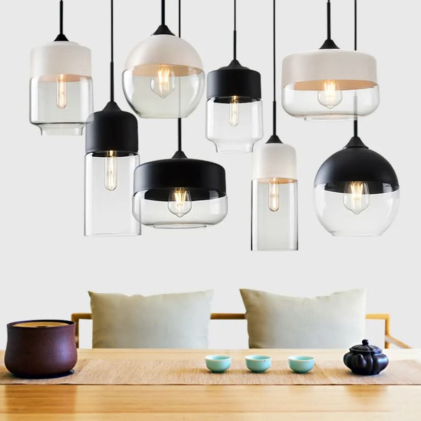 Lampada a Sospensione in Vetro Soffiato e Legno Regolabile