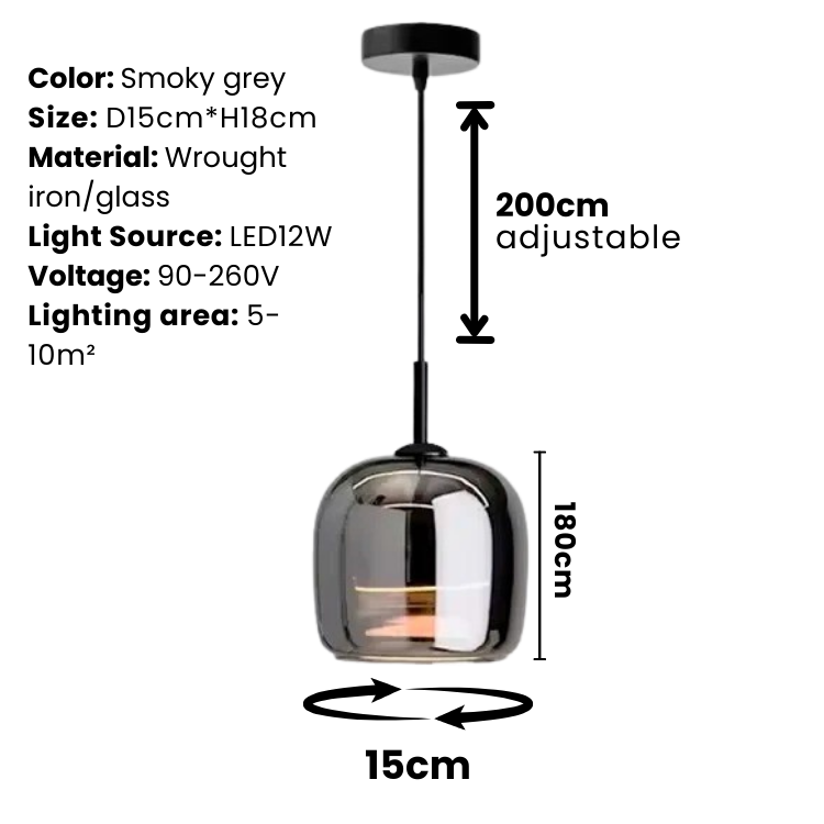 Lampada a sospensione in vetro nero nordico - Lampada moderna per isola cucina e sala da pranzo