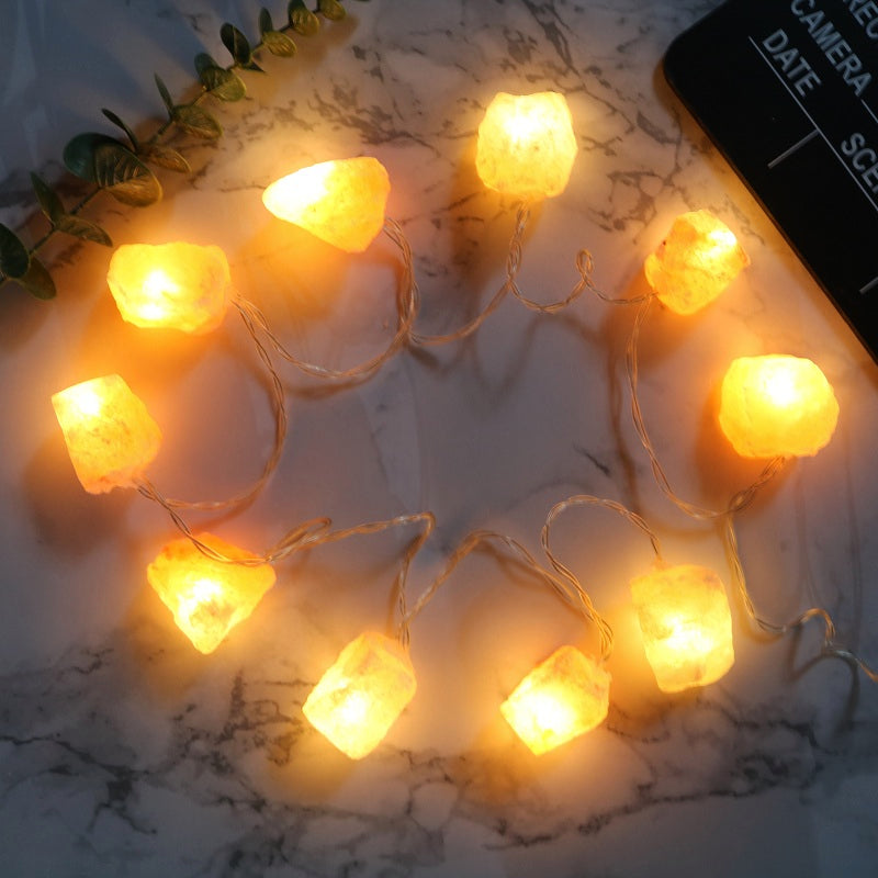 SolaraGleam Catena di luci in sale dell'Himalaya | Luce calda ambra | Decorazione portatile in cristallo naturale per la casa